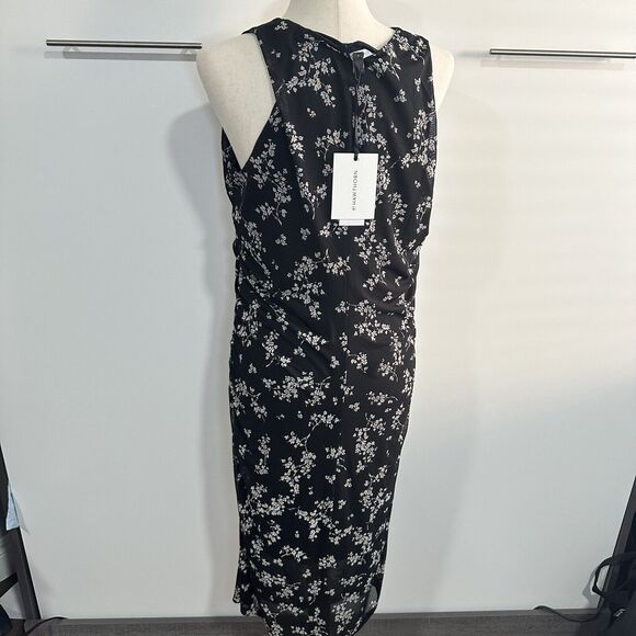 41 Hawthorn 2X Black Floral Sophia Fitted Mesh Midi Dress Ruched Date Night Chic - Picture 6 of 12